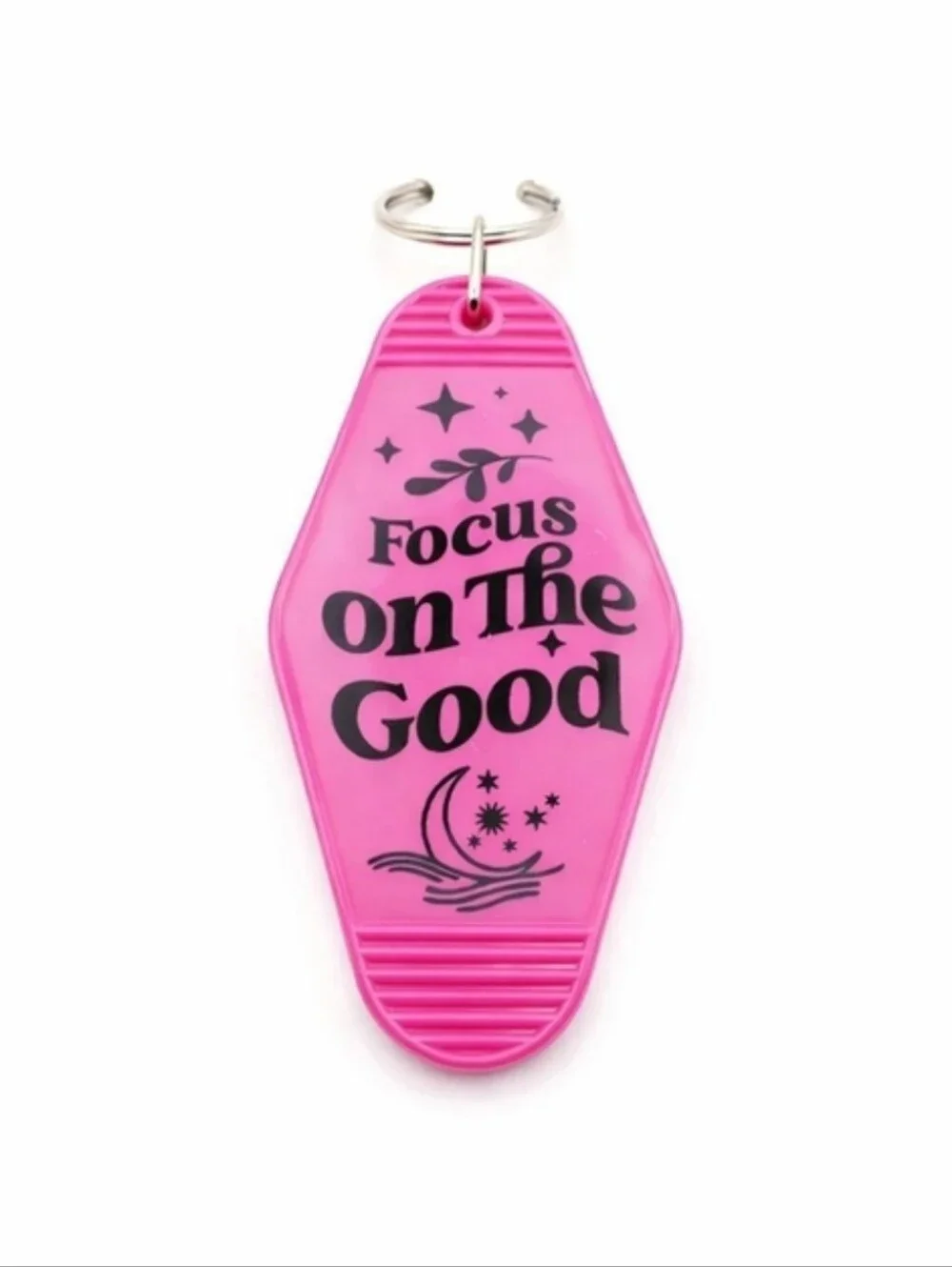 Pink Focus On The Good Motel Hotel Tag Keychain